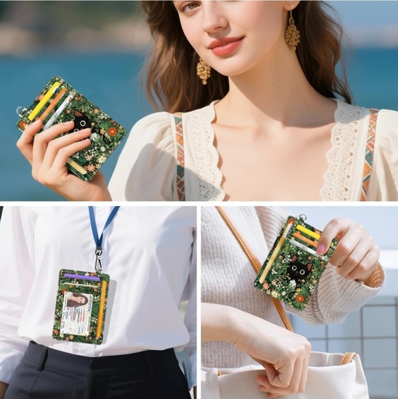 Floral Cat Wallet with Card Slots - Picture 7 of 7